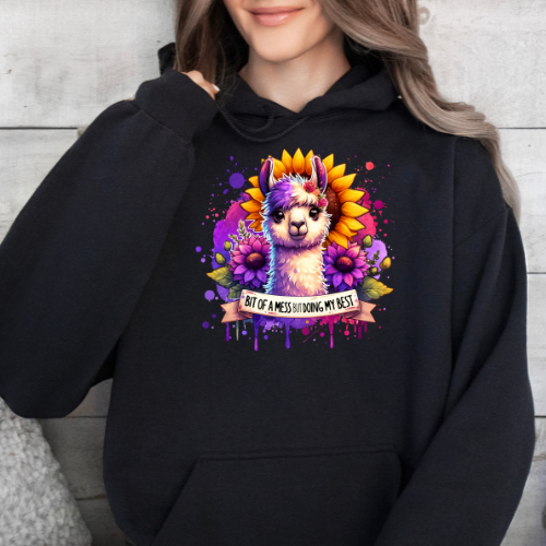 Bit Of A Mess Purple Lama-Graphic Hoodie