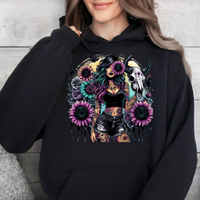 Boho with cow skull- Graphic Hoodie