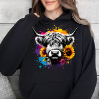 Highland Cow with two sunflowers-Graphic Hoodie