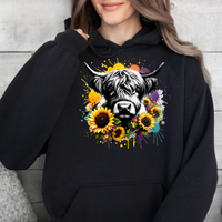 Highland Cow with splatter -Graphic Hoodie